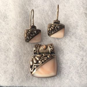 Silver and pale pink pendant with matching earring